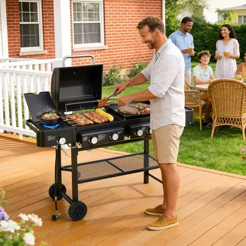 All-in-One 745 Sq.Inch Cooking Space Propane Gas Grill 5 Burners 56000 BTU Propane Grill