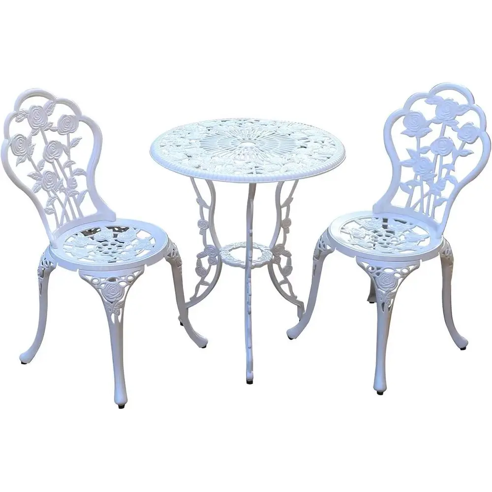 

Комплект для патио-бистро. Набор столиков для бистро из литого металла, устойчивого к ржавчине, с отверстием для зонта или для использования на заднем дворе (Розово-белый)