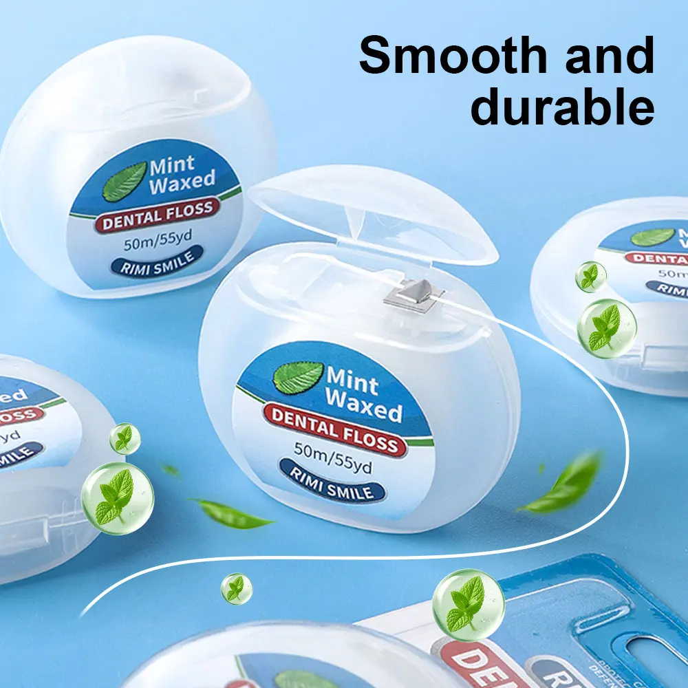 Mint Wax Coated Dental Floss RIMI SMILE, Total 100m, Anti-Shred Smooth Floss, Travel-Friendly Container for Everyday Teeth Care