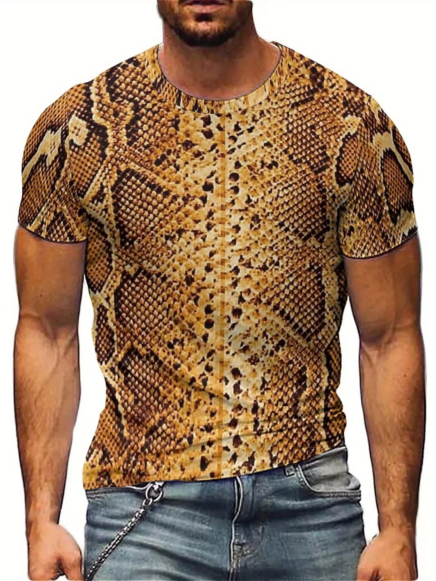 เสื้อยืดกราฟิกงูพิมพ์ลาย 3D สำหรับผู้ชาย - โพลีเอสเตอร์เนื้อนุ่ม แขนสั้น คอกลม สวมใส่สบายทุกฤดูกาล