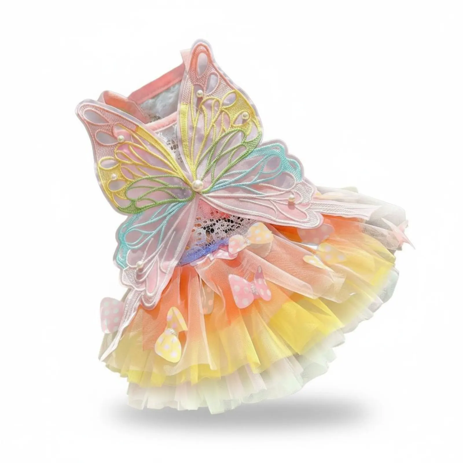 

Легкое и дышащее платье для питомцев Rainbow Fairy из радужного фатина, летняя юбка с оборками для котят, для фотосессий