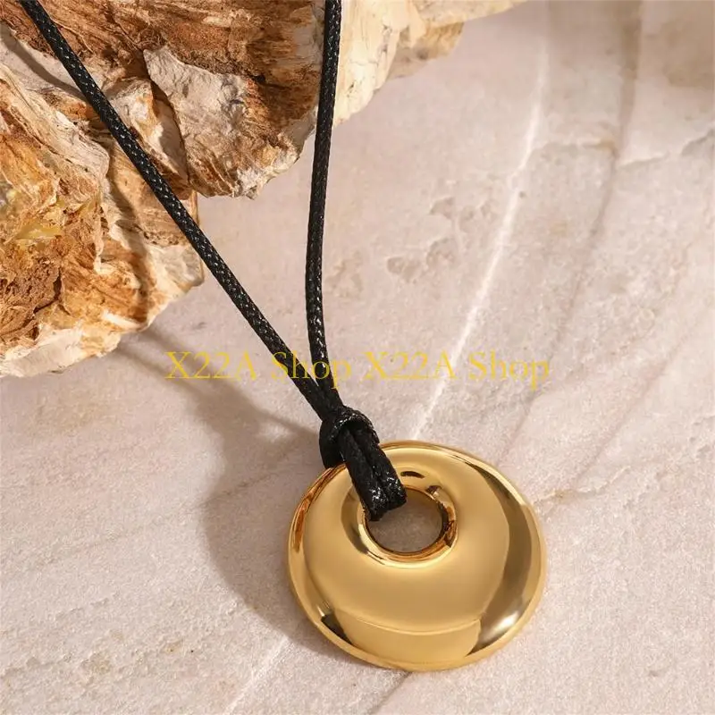 Unique Trendy Black Cord Necklace For Women With Leather Pendant Elegant Jewelry Gift