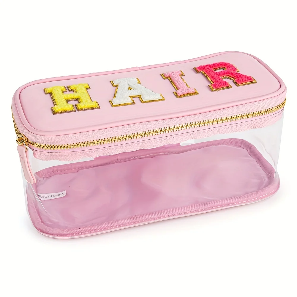 Clear Makeup Bag Organizer, Travel Chenille Cosmetic Pouch With A Built-In Makeup Mirror For Women Mirror Napkin holder Jewelry