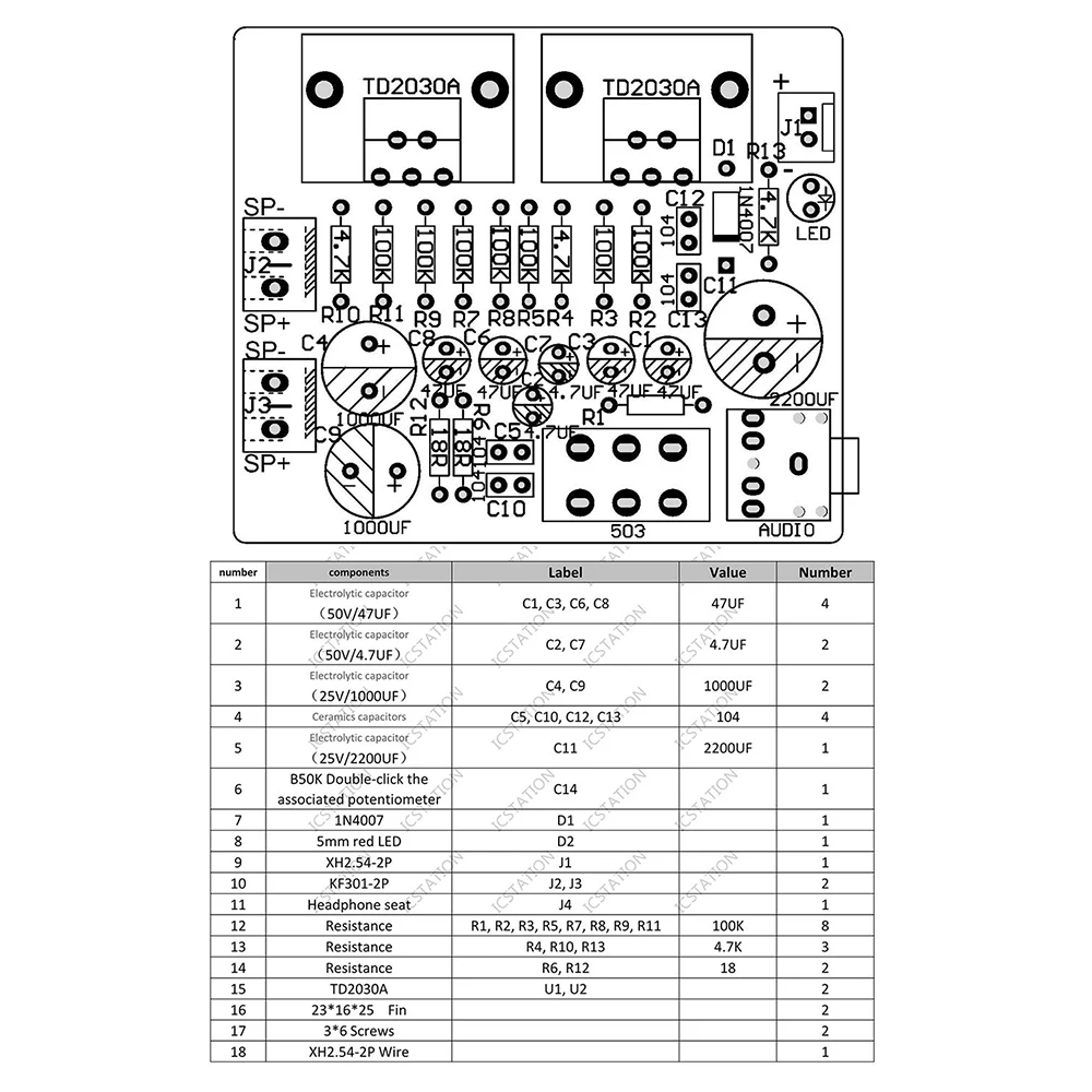 TDA2030A DIY Kit Electronic Amplifier Dual Channel Power Board DIY Kit for Arduino Production Training Suite