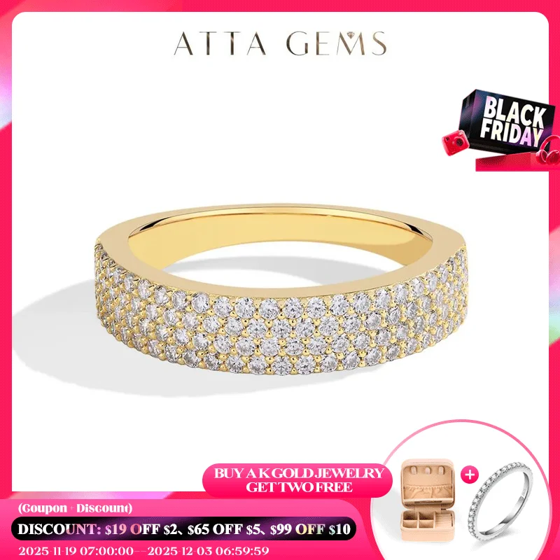 

ATTAGEMS Сверкающее кольцо с муассанитом для женщин и мужчин, настоящее 14-каратное 18-каратное желтое золото AU750, обручальное кольцо Half Eternity, ювелирные украшения с GRC