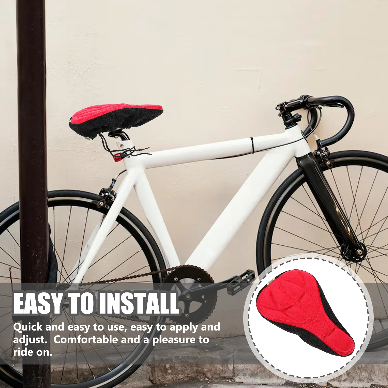 

3D Thick Silicone Bike Seat Cushion Universal Fit for Most Bicycles Red Ergonomic Design Comfortable Long Ride Breathable Fabric