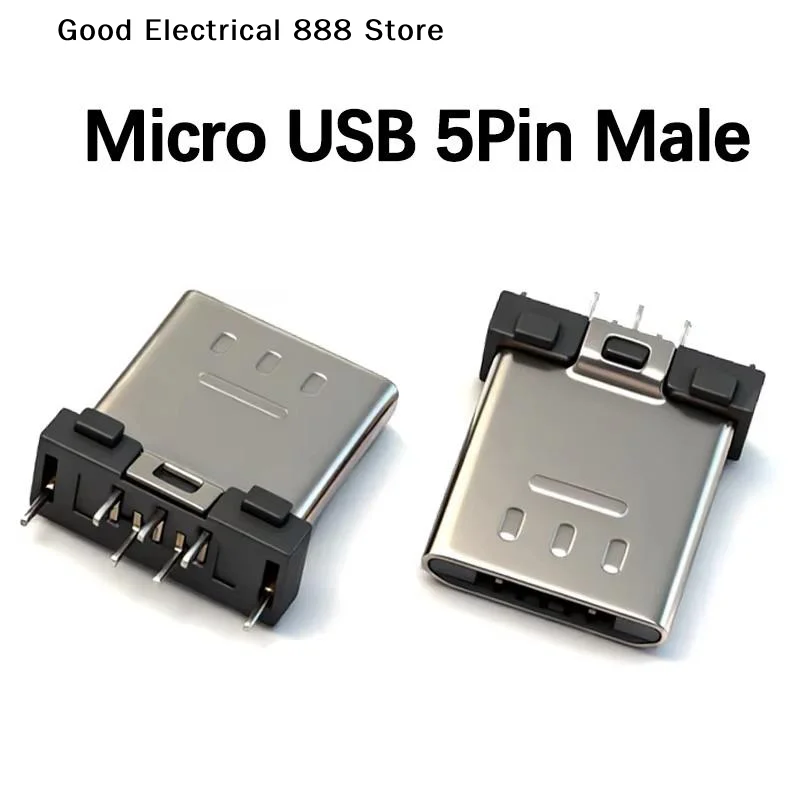 【G】10Pcs Micro USB 5Pin Male Connector 180 Degree DIP Short Body 7.8mm Clip Board Type For DIY Cable Charger Repair 5P Male USB