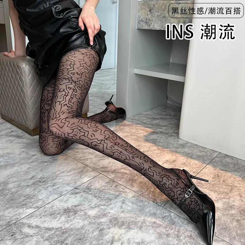 Cute Cartoon Pattern Graffiti Women\'s Pantyhose Funny Kawaii Tiling Little Figure Jacquard Lolita Personality Nylon Tights
