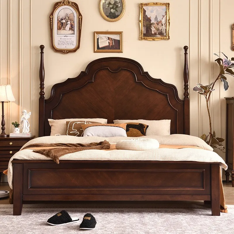 American retro 1.8 meters solid wood double bed