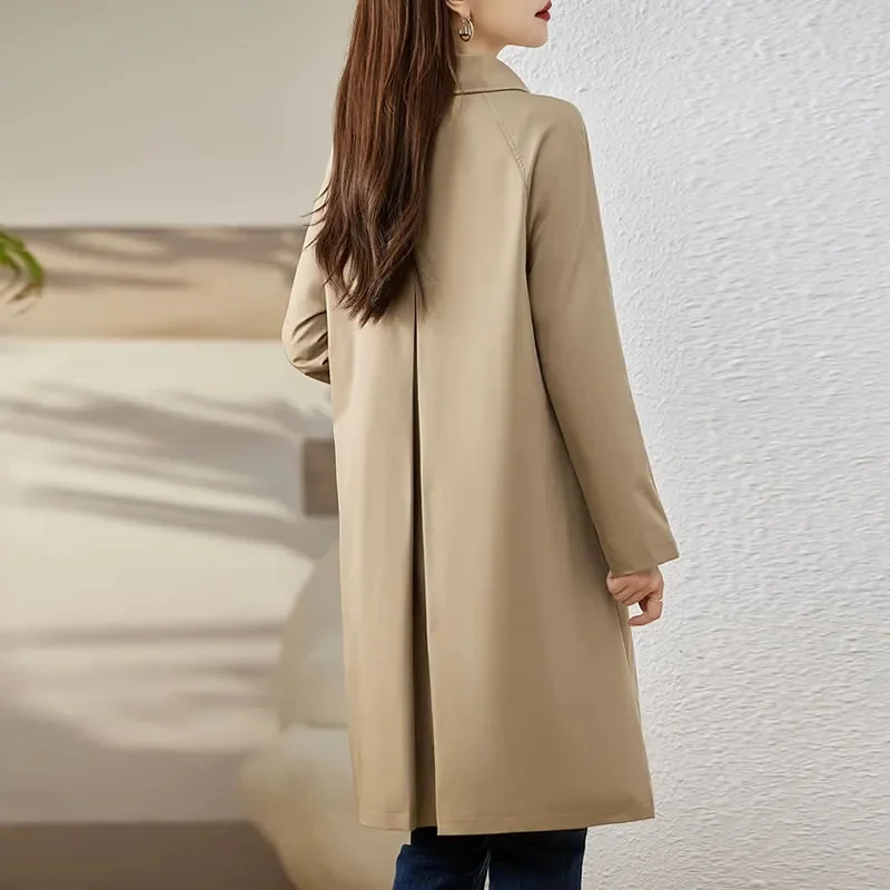 Spring Autumn Trench Coat Woman 2025New Korean Single-breasted Mid-Long Women Trench Coat Overcoat Khaki Windbreaker Female Tops