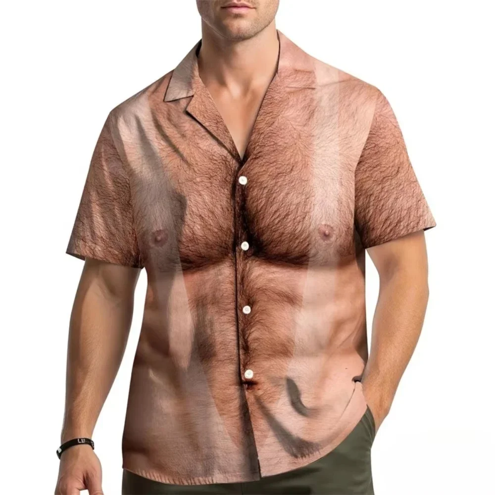 Funny Role-playing Furry Chest Pattern 3D Print Breatha Quick-dry Men's Plus-sized Shirt Street Fashion Casual Y2K Hawaii Shirt