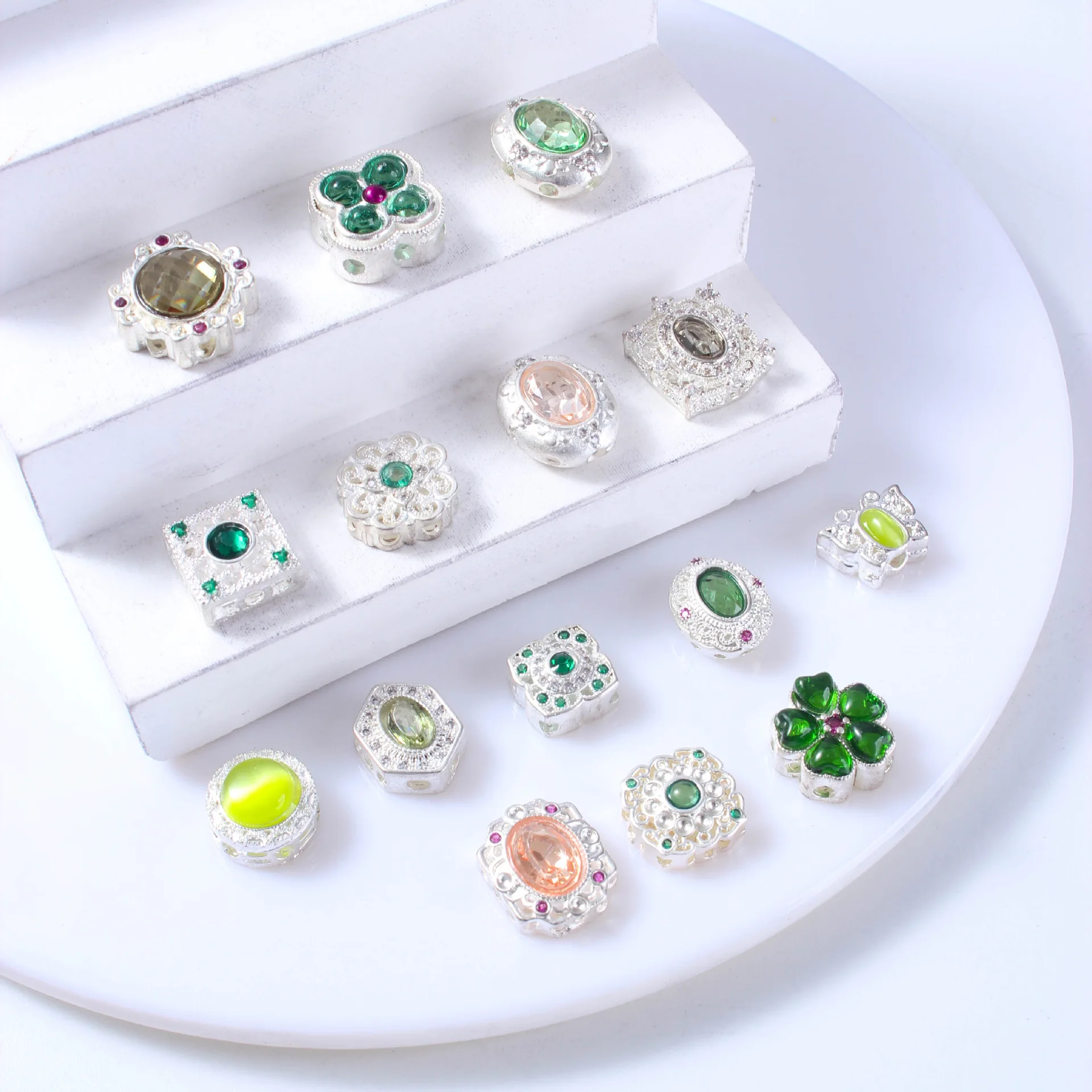 10pcs Copper Plated Silver Inlaid Colored Zircon Spacer Bead Accessories DIY Bracelet Necklace Jewelry Making Beads Wholesale