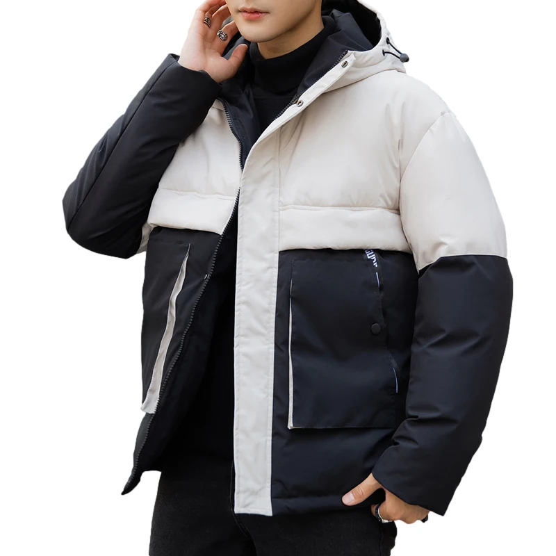 Abrigo acolchado de algodón coreano para hombre, Parkas de retales cálidas y gruesas para jóvenes, prendas de vestir, chaqueta informal ajustada de talla grande M-4XL, Invierno