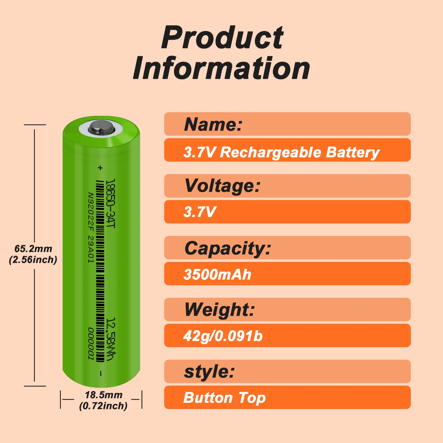 New 2024 18650 3400mAh Battery 3.7v 18650 Lithium Rechargeable Battery with Pointed Real Capcity 3400mAh Flashlight Batteries