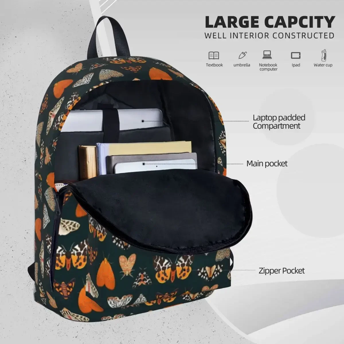 Sac à dos Tiger Moths pour enfants, sac de livre étudiant de grande capacité, sac à dos pour ordinateur portable initié, sac à dos de voyage étanche, sac d'école