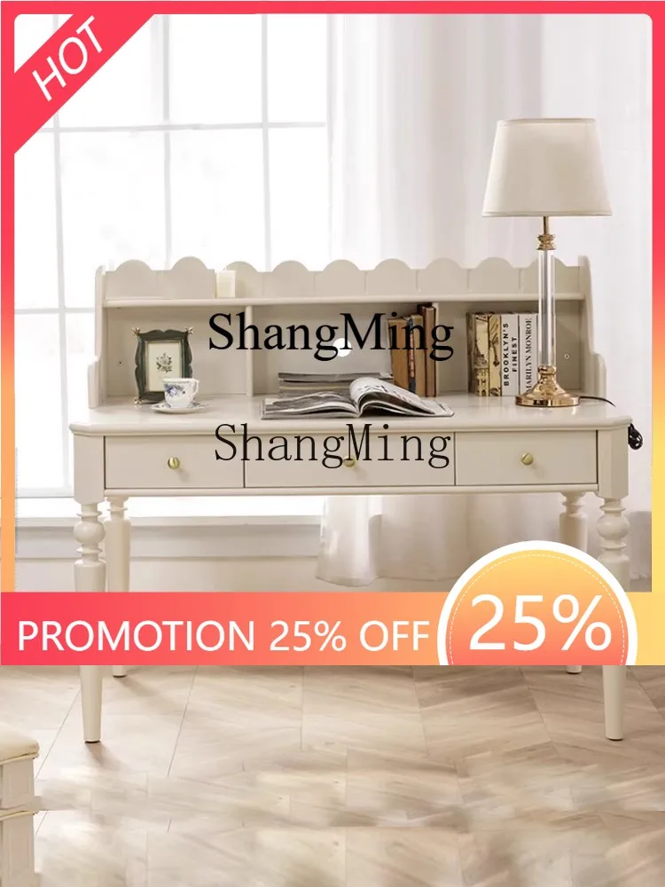 

CL solid wood desk simple bedroom retro writing desk study computer table bedside study table