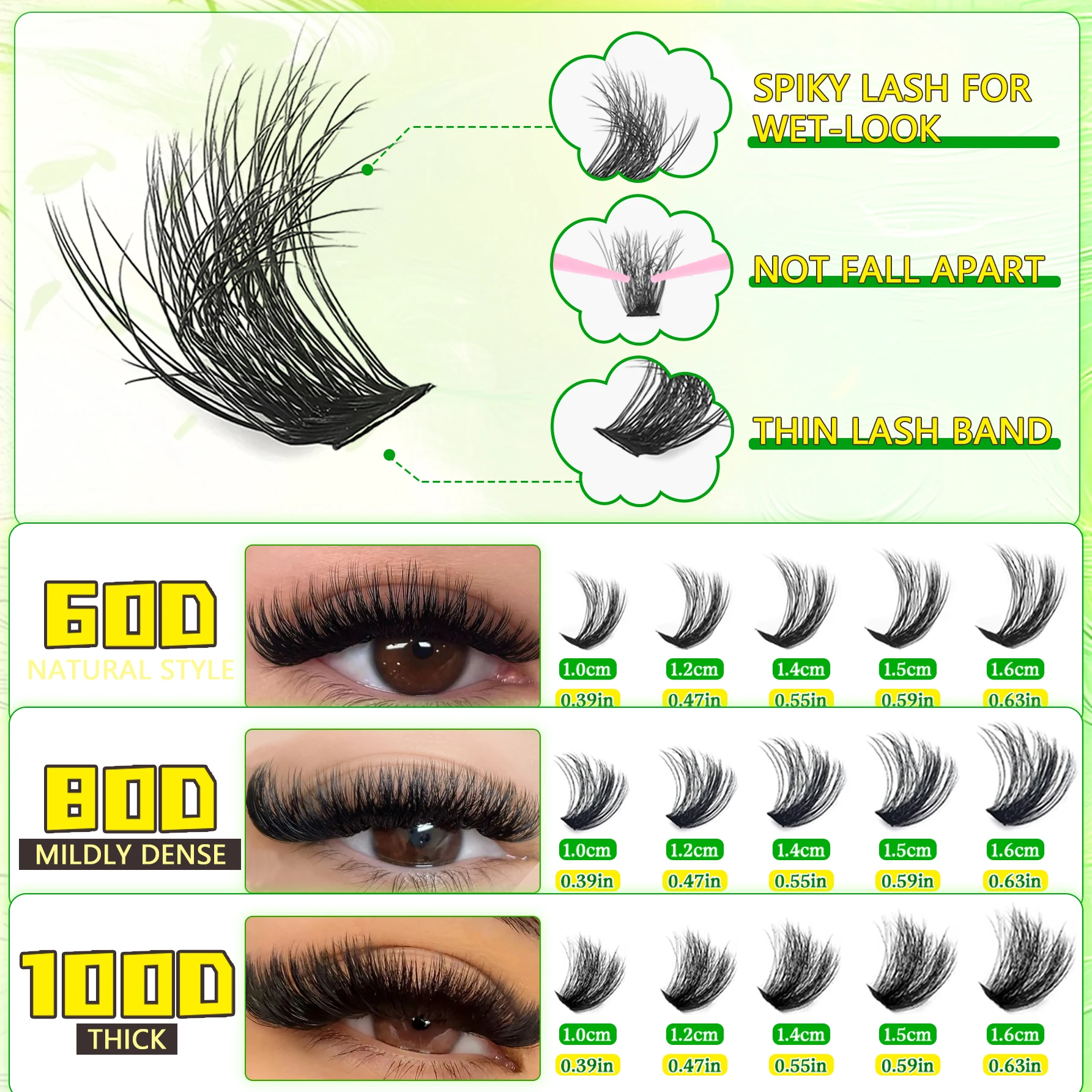 6810D Mega Thick Wimperncluster-Kit | Weiches, wiederverwendbares, langlebiges Band in verschiedenen Längen | Anfängerfreundliche Wimpernverlängerungen – Detail 8