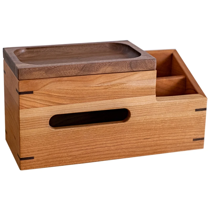 Solid Wood Tissue Box Remote Control Storage Box Living Room Creative Coffee Table Cosmetics Multifunctional Sundries Tray