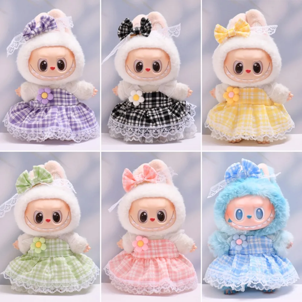 

For 15/17CM Labubu Doll Clothes Outfit Plaid Skirt Set Dress Up Doll Accessories Sitting Party Changing Dress Christmas Gift Toy