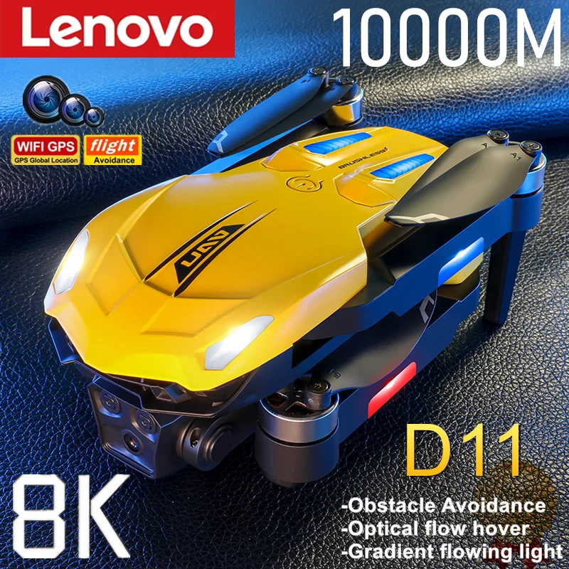 Lenovo D11 Drone Dual 8k Professional Wifi Fpv Four-way Obstacle Avoidance Folding Quadcopter Gradient Flowing Lights Rc 10000m