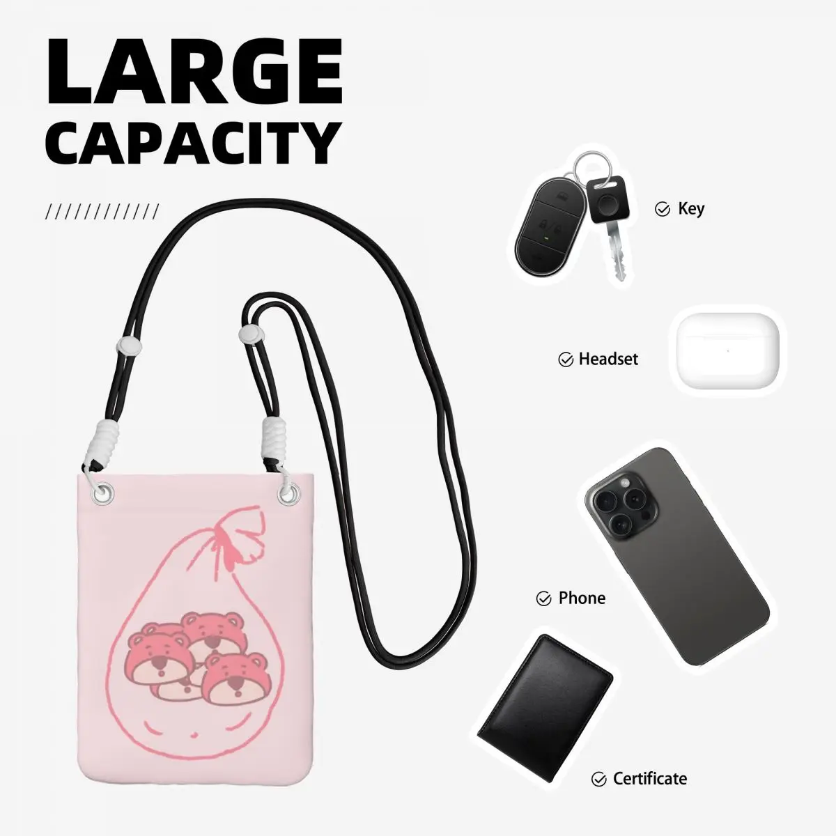 مخصص Lotso تحمل حقيبة الهاتف المحمول قطري النساء الرجال الفراولة الدب الكرتون حقيبة الهاتف المحمول تشغيل الهاتف الحقيبة المال