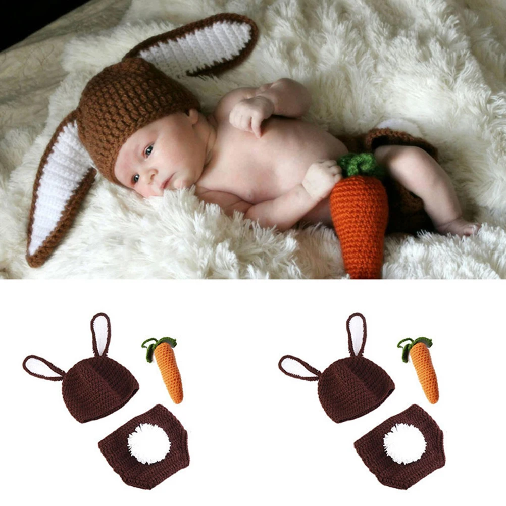 

Вязаный крючком костюм кролика для новорожденных, морковная шляпа, реквизит для детской фотографии, наряд для детской фотосессии, реквизит для фотосессии