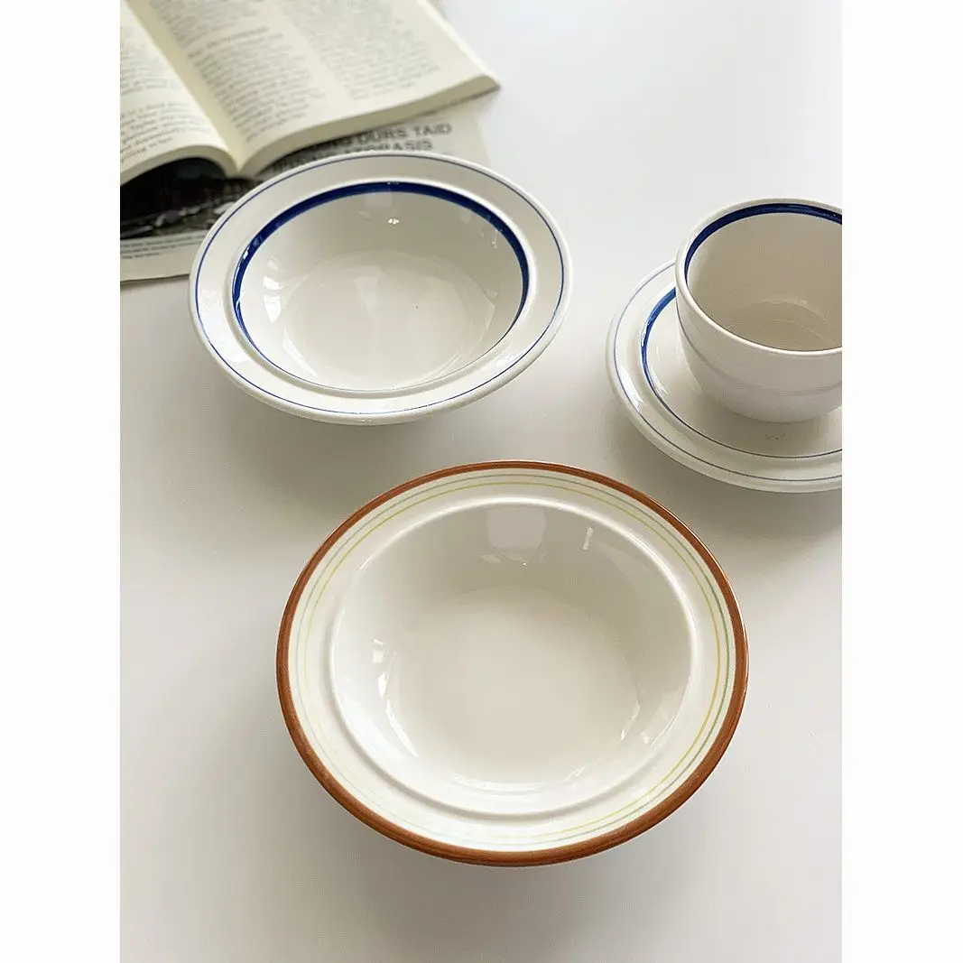 Ins placas de pintura a óleo placas de sopa cerâmica simples tigelas de cerâmica luz luxo retro alto valor estético canecas casa nórdico