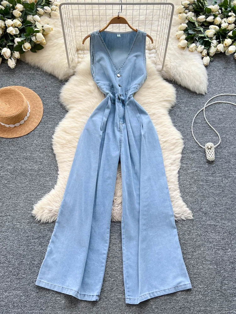 

High Waist Suit Casual V-Ne Svel Denim Women's Summer Faion Slimming Pants Commute Sle Straight Leg