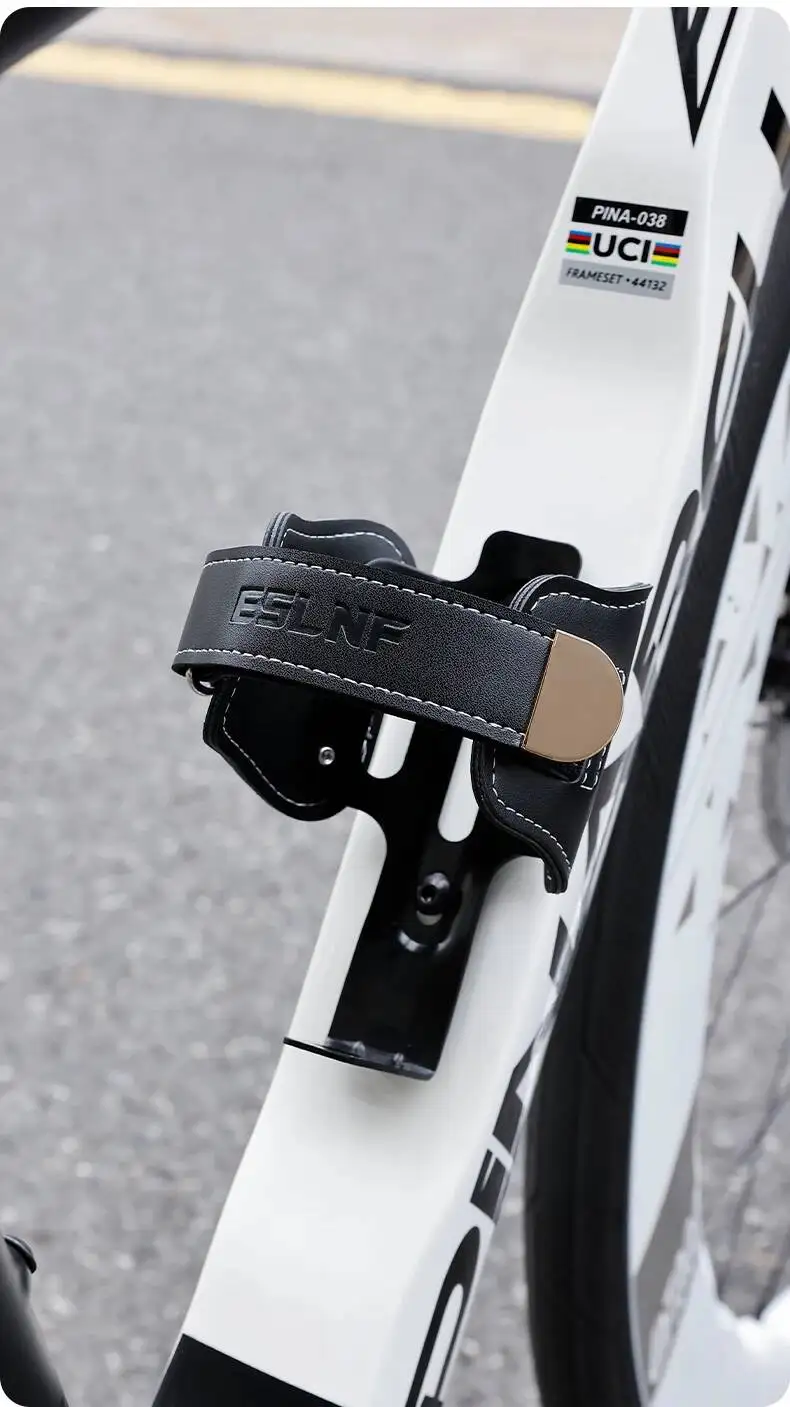 ESLNF Fahrradflaschenhalter, Retro-Stil, Rindsleder, Aluminiumlegierung, verstellbare Breite, Getränkehalter für Mountainbike, Rennrad, Faltrad – Detail 11