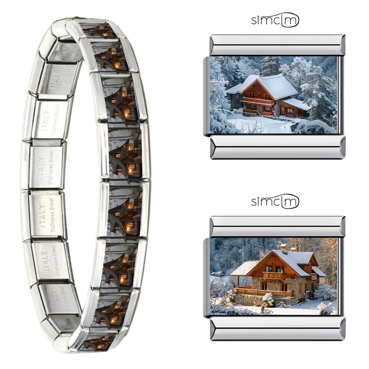 New Fashion Winter Cabin Snowy Charm Italian Links Fit 9mm Bracelet Stainless Steel Making Jewelry