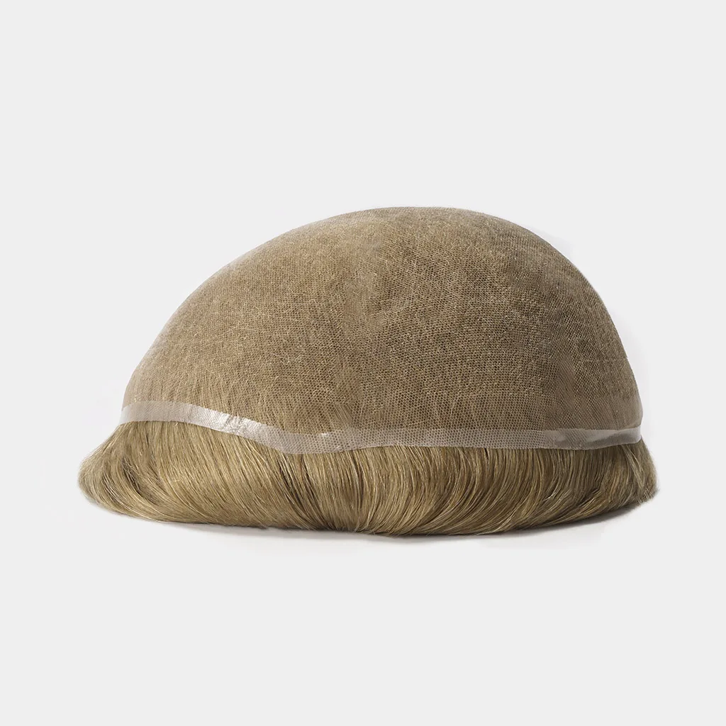 Sistema di parrucchino per capelli super traspirante da uomo HS7EU, tutto per protesi annodata candeggiata in pizzo svizzero