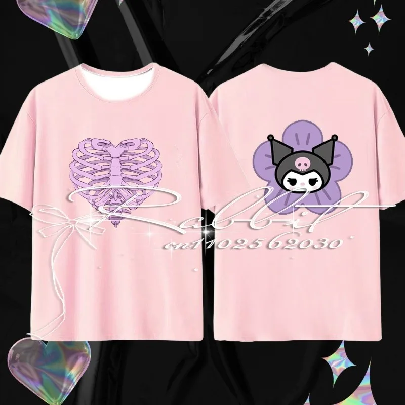 2025 جديد سانريو سلسلة كورومي فستان الهالوين تي شيرت للبنين والبنات موضة حفلة هدية أساسية تي شيرت فضفاض غير رسمي #2