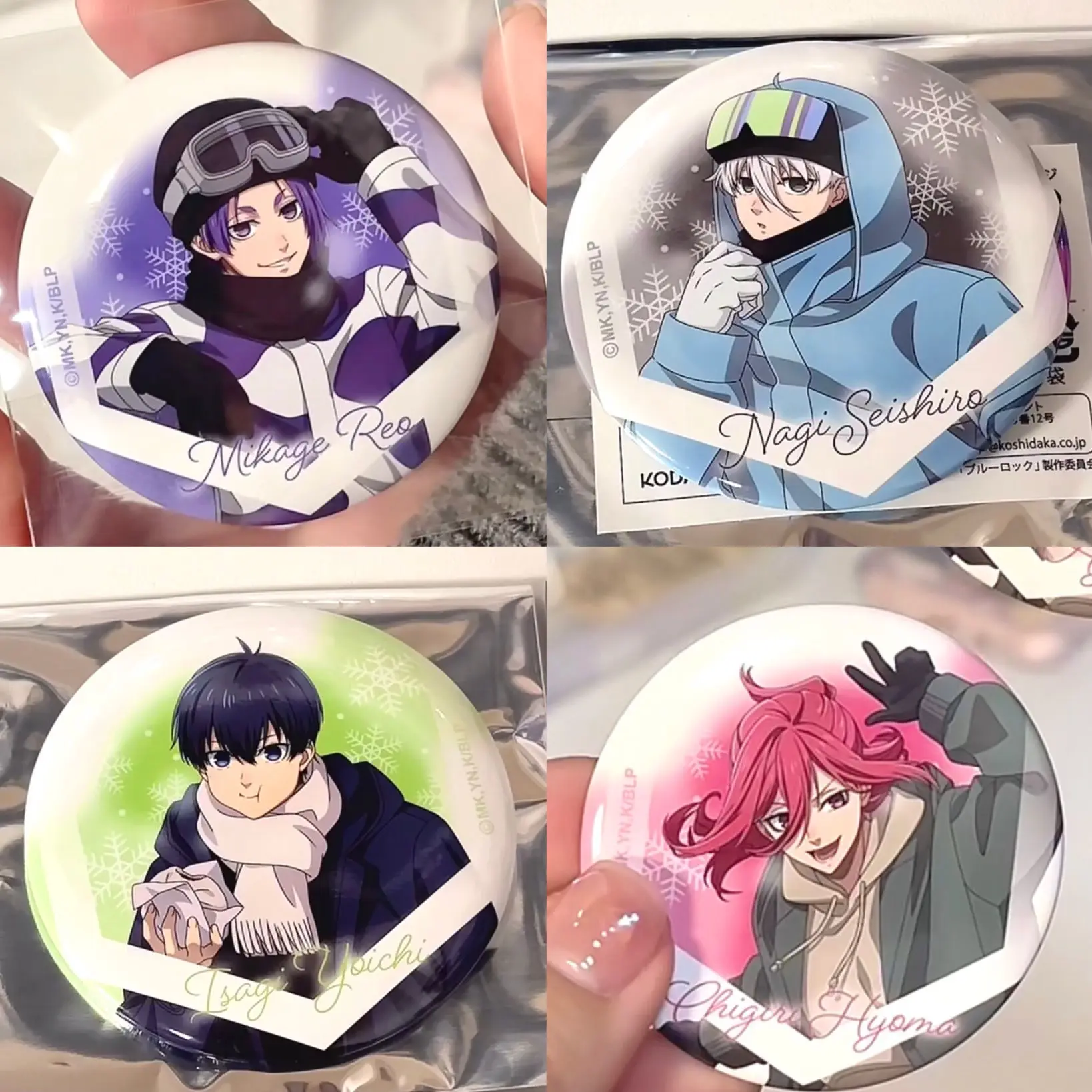 58MM Anime niebieski zamek Nagi Seishiro Mikage Reo Chigiri Hyoma Isagi Yoichi Cosplay podwójna blacha błyskowa plakietka na plecak dekoracja