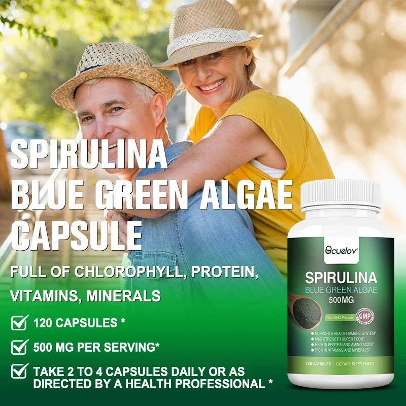 Spirulina Blue Green Algae 120 Capsules | Natural Immune Boost Support Overall Health Antioxidant Dietary Supplement