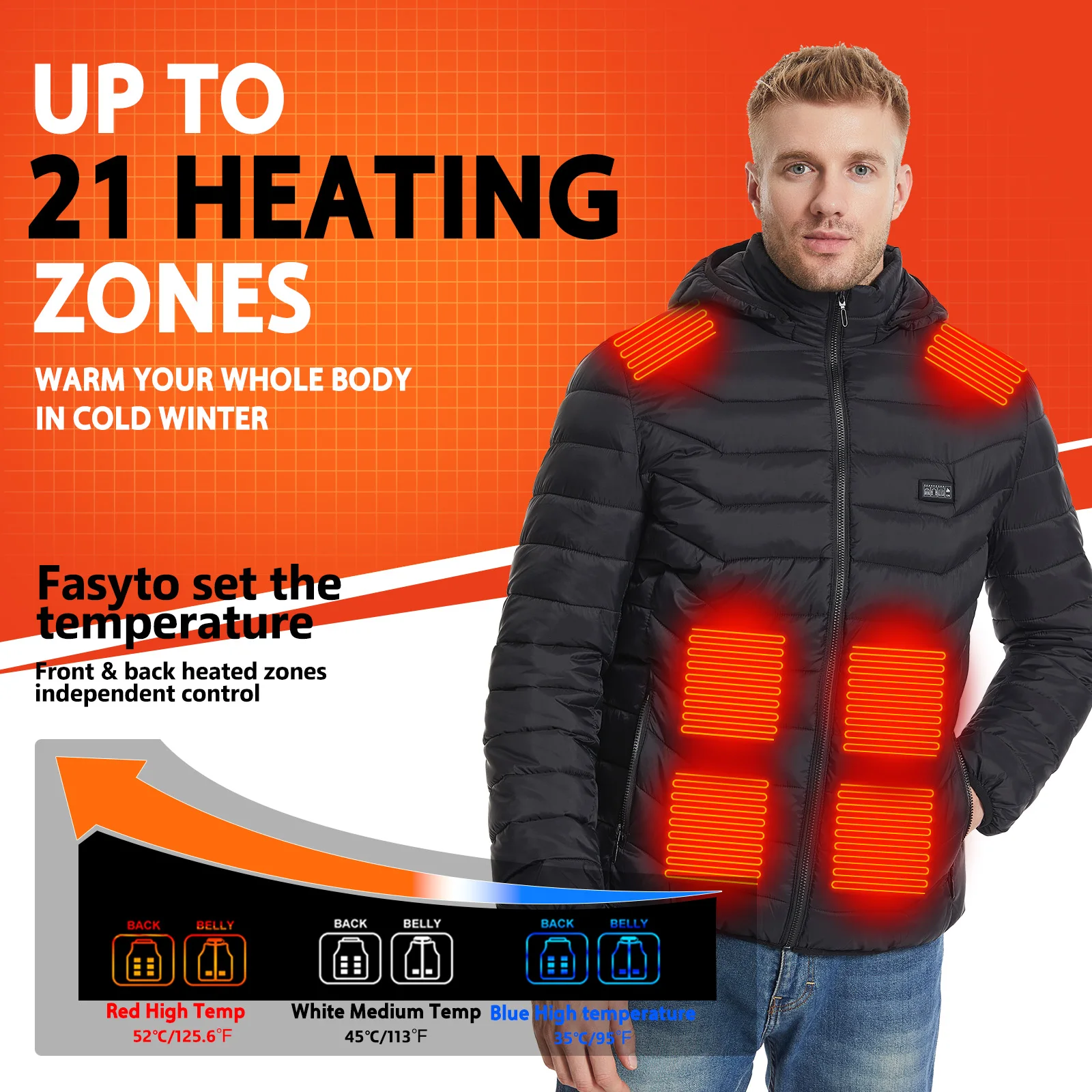 Heated Jacket 21 Areas Heated Jacket Winter Men\'s Women\'s Jacket USB Electric Heating Jacket Heated Vest Moto Thermal Clothing C