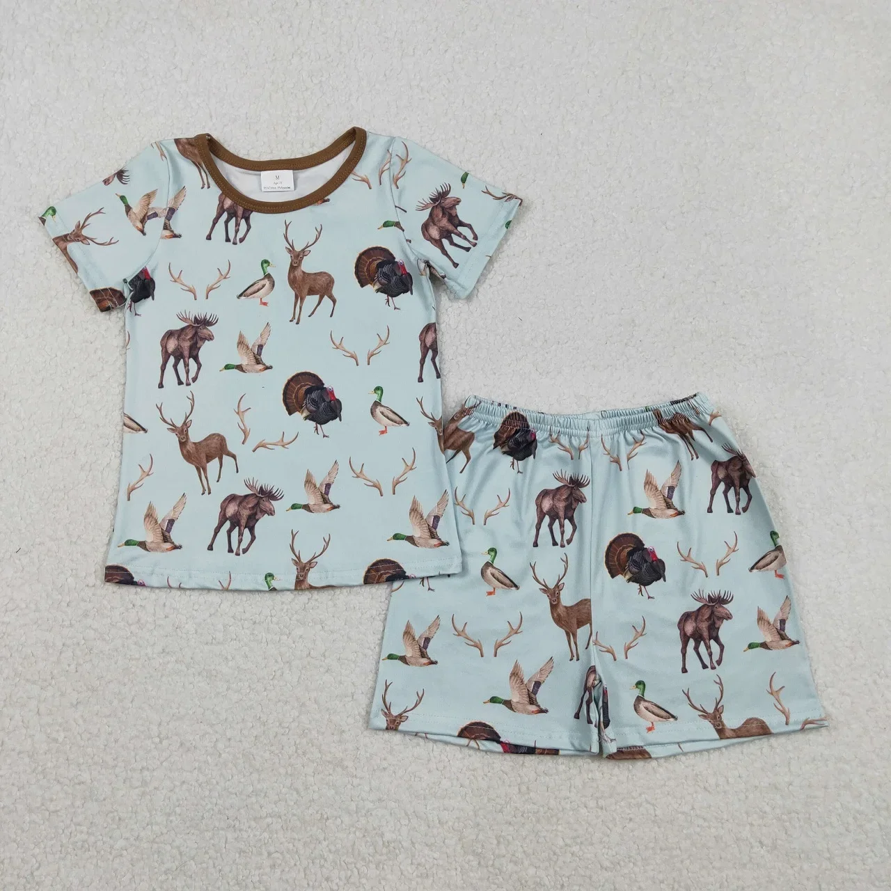 Wholesale Baby Boy Short Sleeves Deer Ducks turkey Shirt Infant Sleepwear Set Shorts Outfit Summer Children Kids Boys Pajamas