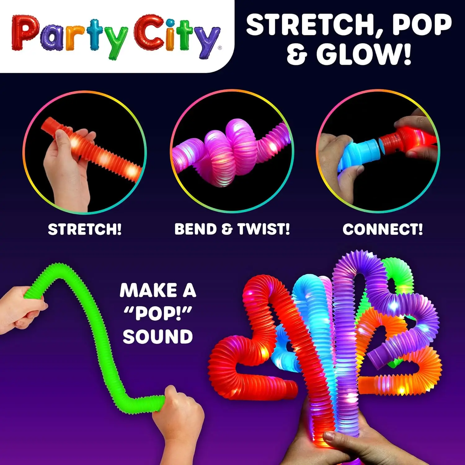 Tubes Pop LED extensibles, 24 pièces, jouets lumineux, bâtons lumineux en vrac, cadeaux de fête pour enfants, fournitures néon qui brillent dans la nuit, Fidget