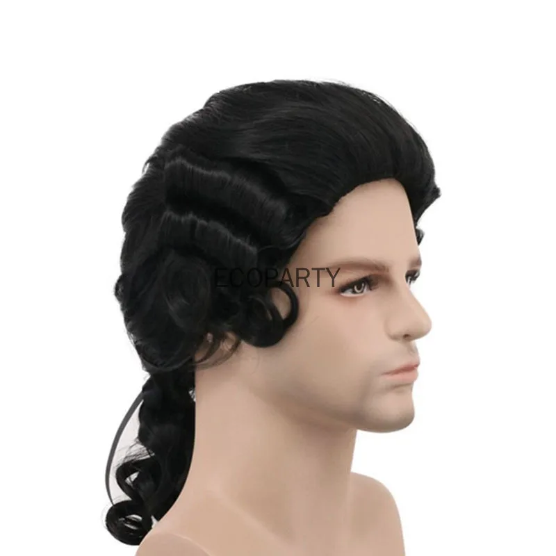 Lawyer Judge Baroque Cosplay Curly Wig Grey White Black Men Costume Wigs Deluxe Historical Long Synthetic Wig For Halloween 2022