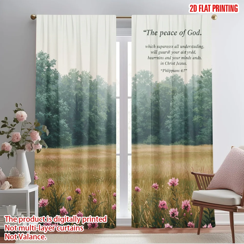 

2pcs 2D flat printing Party Window Curtains The Peace of God Philippians 4 7 Polyester Without Electricity All Season Party &