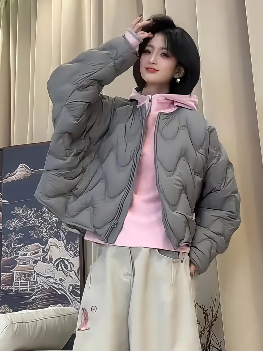 Or para mujer Puffer Jaet 90 blanco Du down Casual holgado abrigo con cremallera Faionable versátil ropa de abrigo cálida de invierno