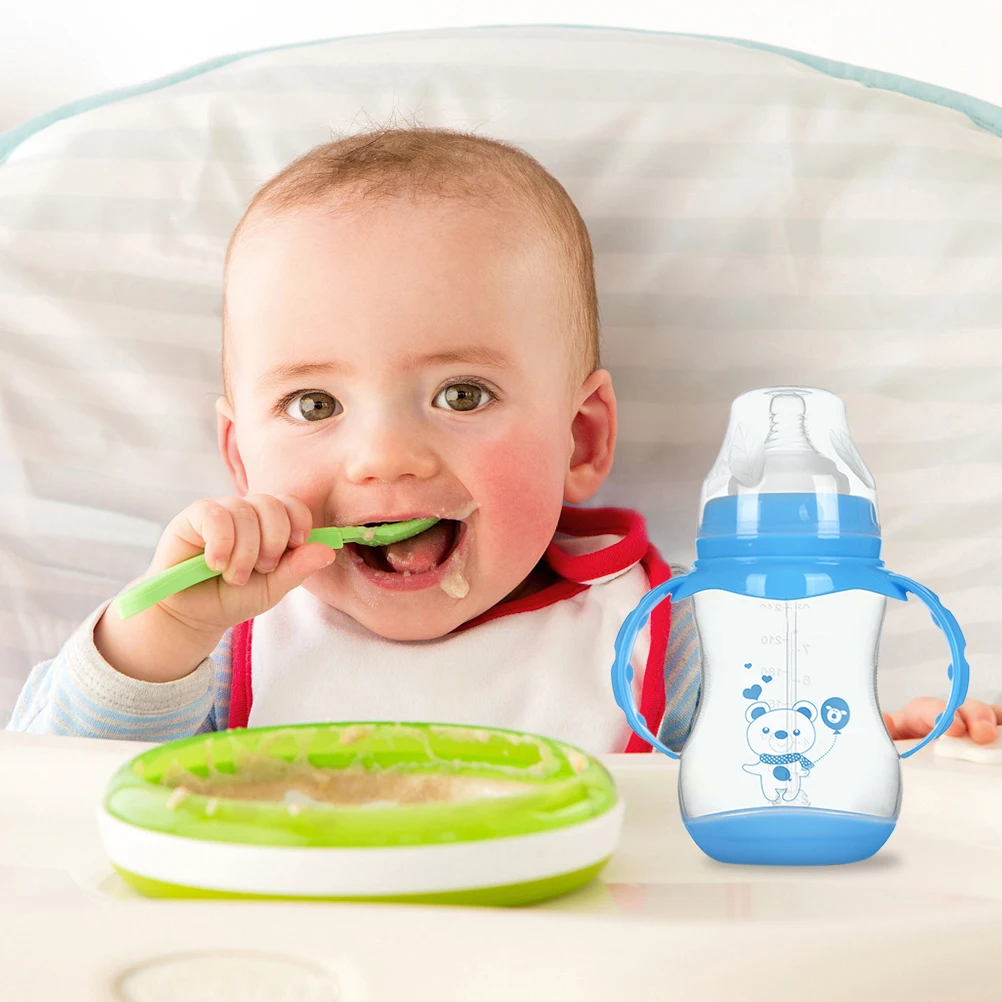 

1pc Portable Milk 240Ml Toddler Feeding Bottle With Handles Drinking Cup Infant Water Bottle Sensory Temperature