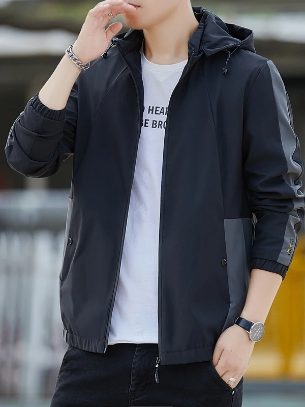

Men's Jaet Spring Autumn Workwear Hooded Detachable Hat Simple Casual Versatile Outerwear Polyester Fiber Stand Fit Zipp...