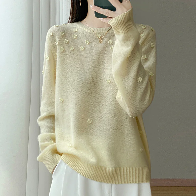 

Spring and summer cashmere sweater thin pullover women's knitted hollow-out O-neck women's 100% pure wool sweater New products
