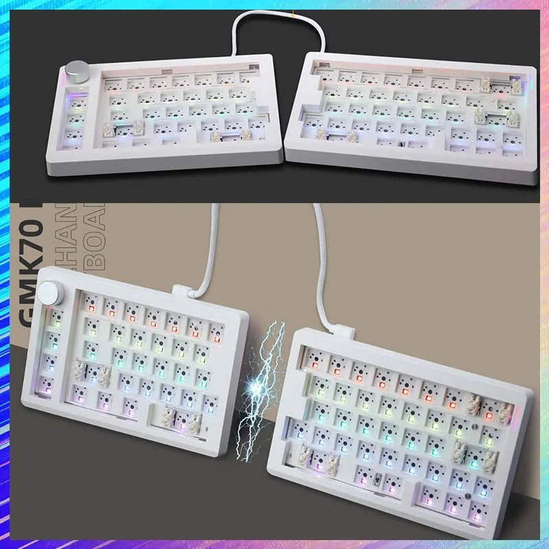

GMK70 Split-Type Gaming Mechanical Keyboard Kit Support VIA With Knob RGB Blacklight Hot Swappable Tri-Mode Keyboard