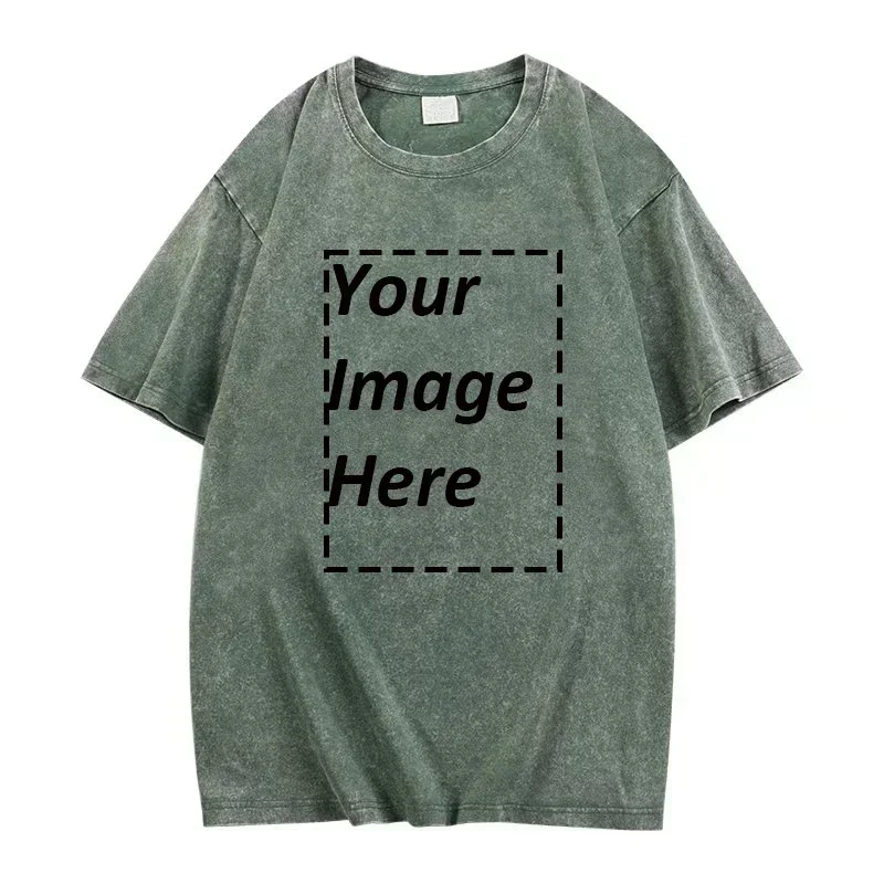 230g Heavy Washed Vintage Customized Print T-Shirts Street Hip Hop Punk Harajuku Casual Cotton Short