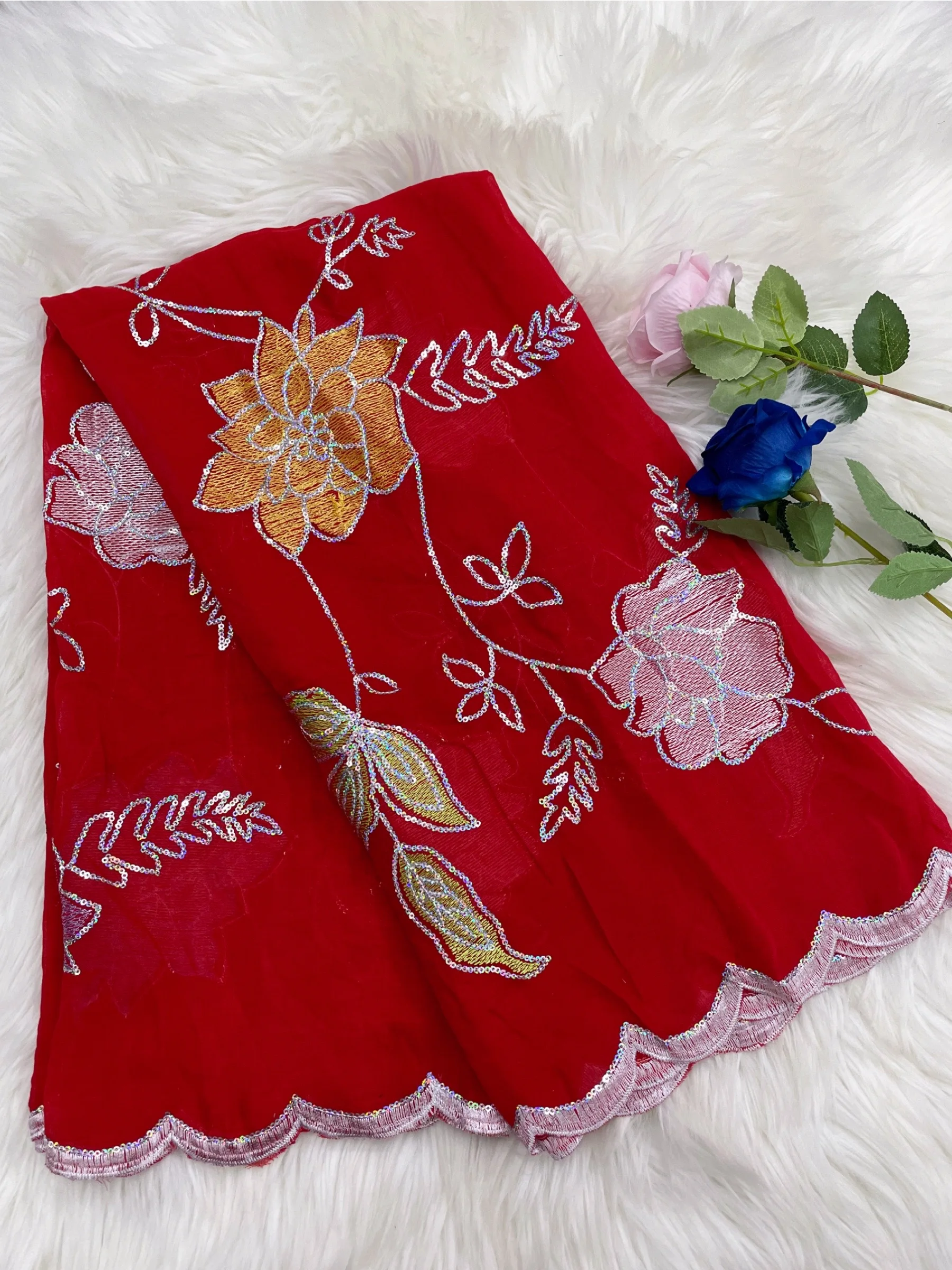 2024New High Quality  African Muslin Islamic Scarf Dubai Ramadan Cotton Hijab Pashmina Multicolor Embroidered Soft  Women Wraps