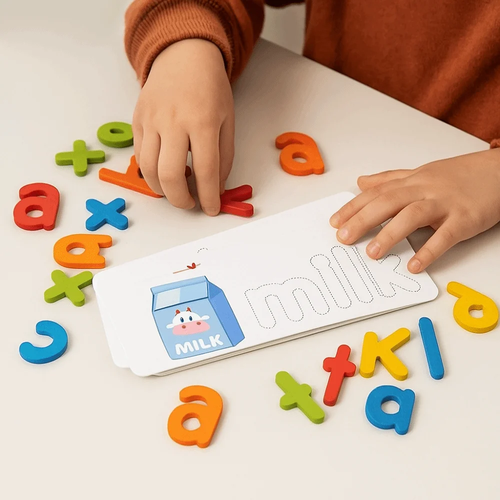 

26 English Letters Wooden Word Spelling Game Double-Sided Spelling Practice Matching Letters IQ Game Early Educational
