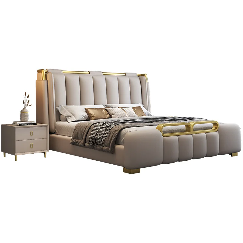 Leather bed light luxury simple double bed master bedroom 2 meters 2.2 meters big bed solid wood soft bag storage wedding
