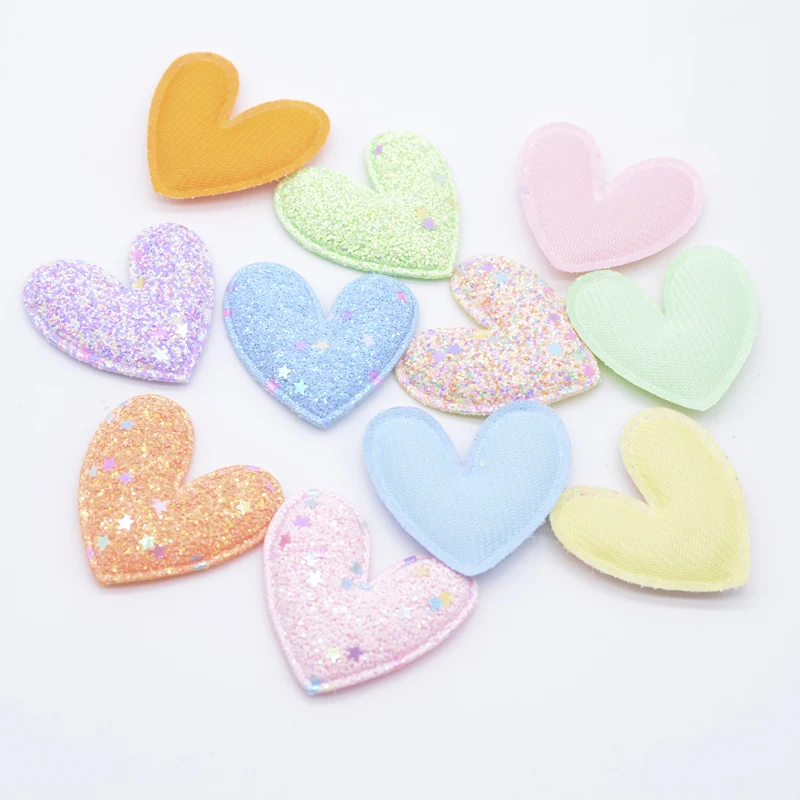 12Pcs 48*45mm Padded Heart Appliques for DIY Clothes Hat Shoes Sewing Patches Handmade Headwear Clips Bow Decor Accessories