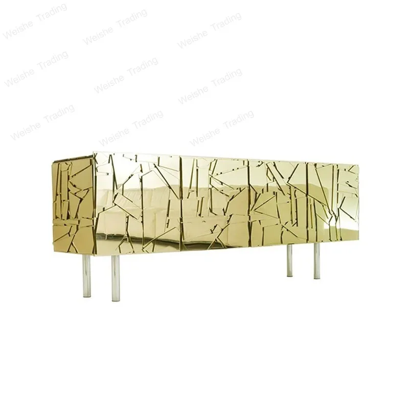 Italian light luxury metal door cabinet villa living room designer dining side high-end glass splicing TV cabinet